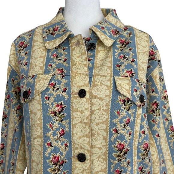 Denim & Co Vintage Striped Floral Denim Jean Jacket (M) - Picture 9 of 15
